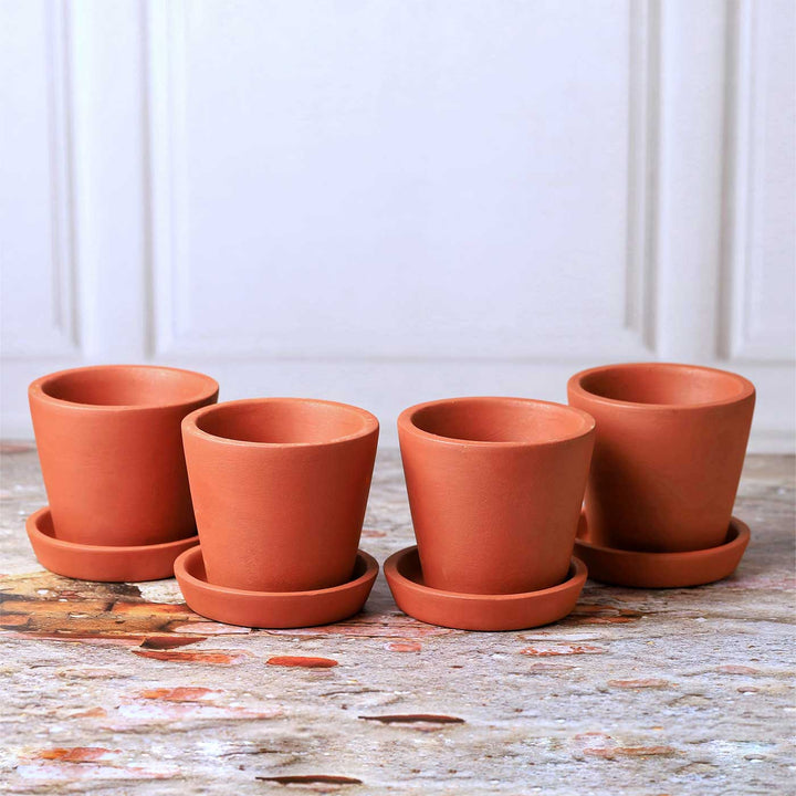 3.5 Inches | Handmade Small Cone Shaped Terracotta Planter Pots | Set Of 4