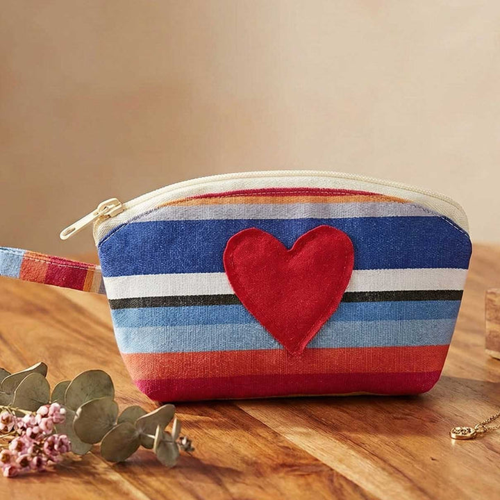 Summer Heart Striped Cotton Pouch