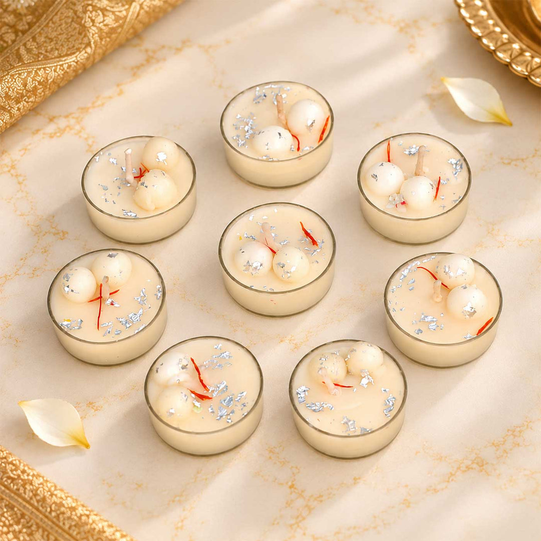 8 pc | Handmade Rasgulla Kesar Pista Scented Soy Wax Tealight Candle