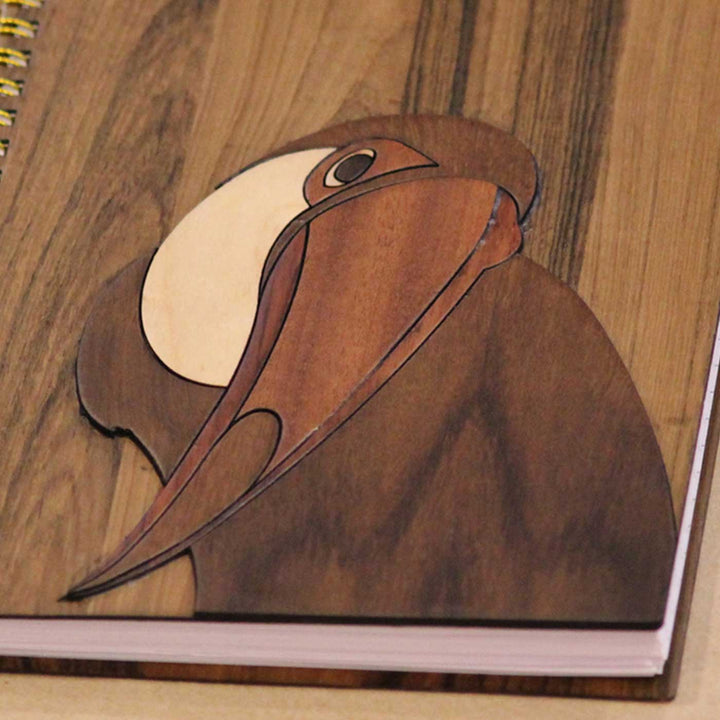 Handmade Toucan Bird Teak Wood Notebook | A5 Size | Spiral Bound | 100 Plain Pages