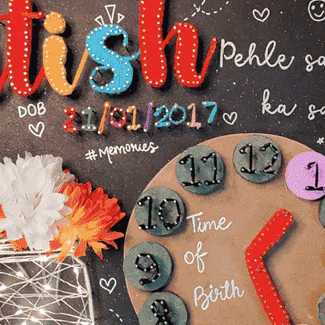 Personalized String Art Clock Theme Wooden Name Plate