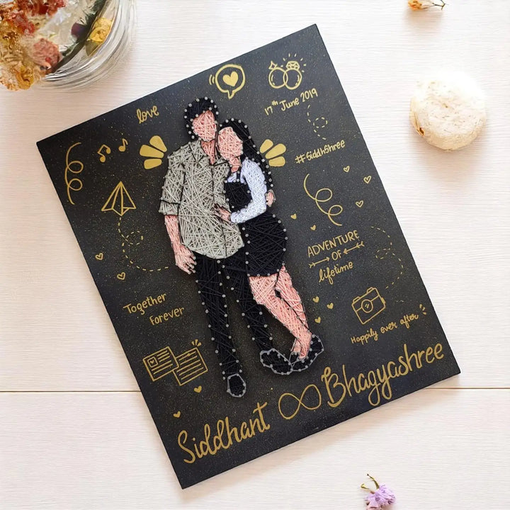 Photo Personalized Handmade String Art Adventure Couple MDF Wood Name Plate