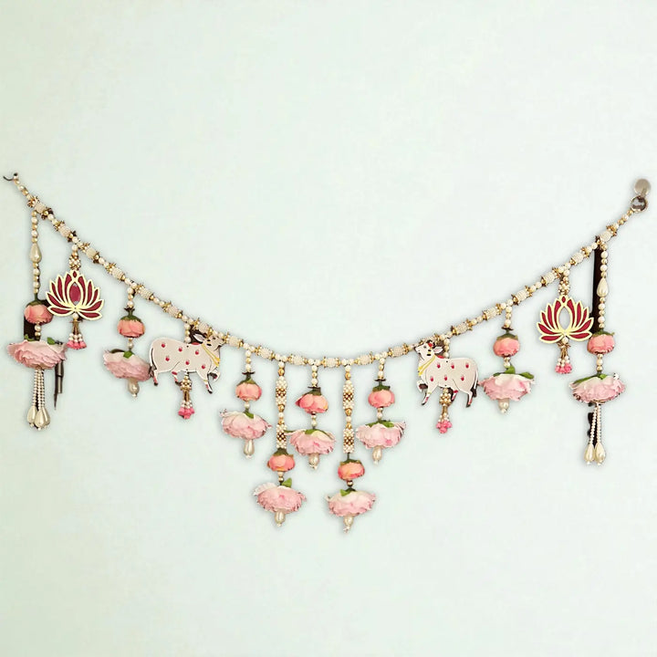 40 / 44 In | Handmade Pink Floral Pichwai Cow Toran