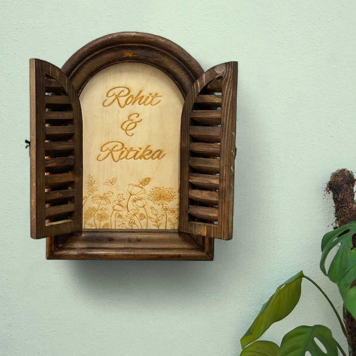 Arched Vintage Window Name Plate With Artwork