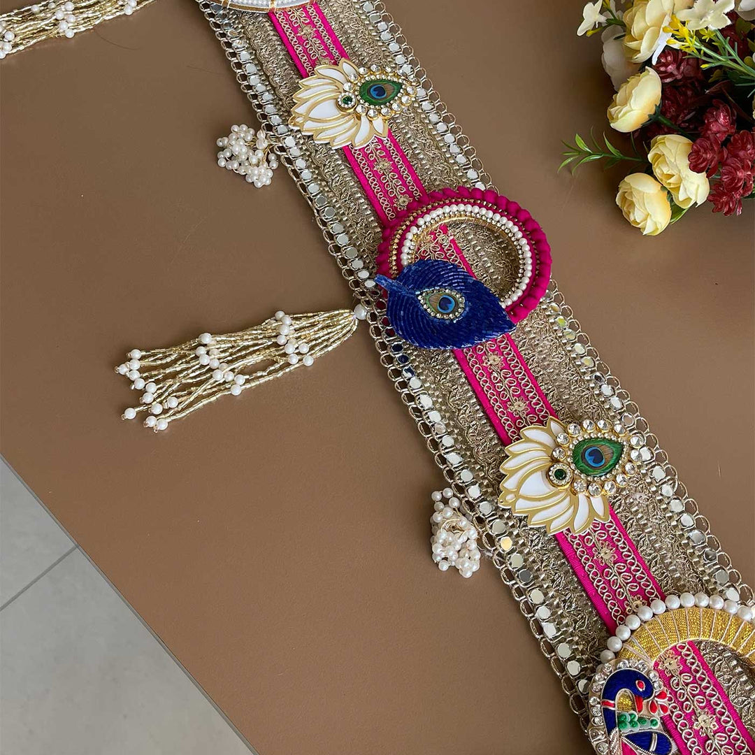 40 In | Handmade Mirror Work Radha Krishna Design Jute Toran