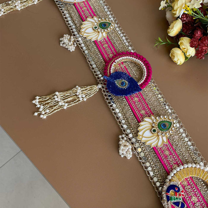 40 In | Handmade Mirror Work Radha Krishna Design Jute Toran