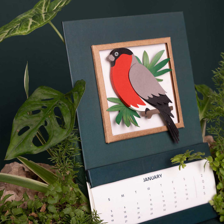 Handmade 3D Bullfinch Bird 2026 Desk Calendar