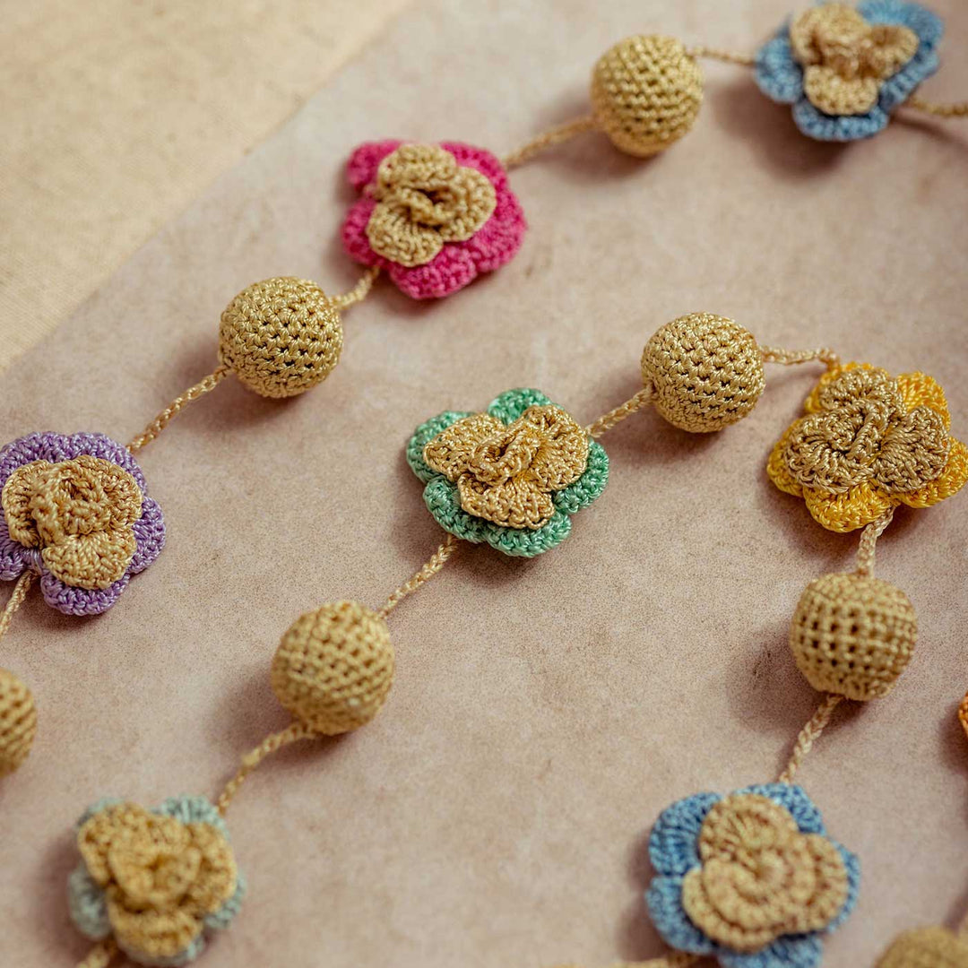 Handmade Crochet Gulnaar Zari Spring Roses Bead String Necklace