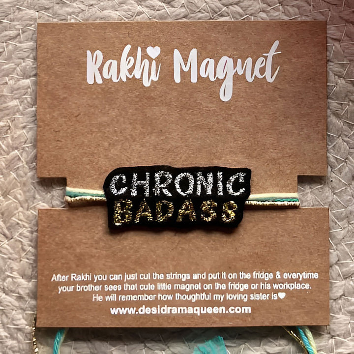 Handmade Reusable Chronic Badaas Felt Rakhi For Brother - Close-up Front Packaging View