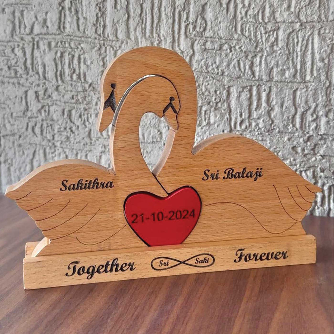 Personalized Swan Family Of 2 Wooden Figurine