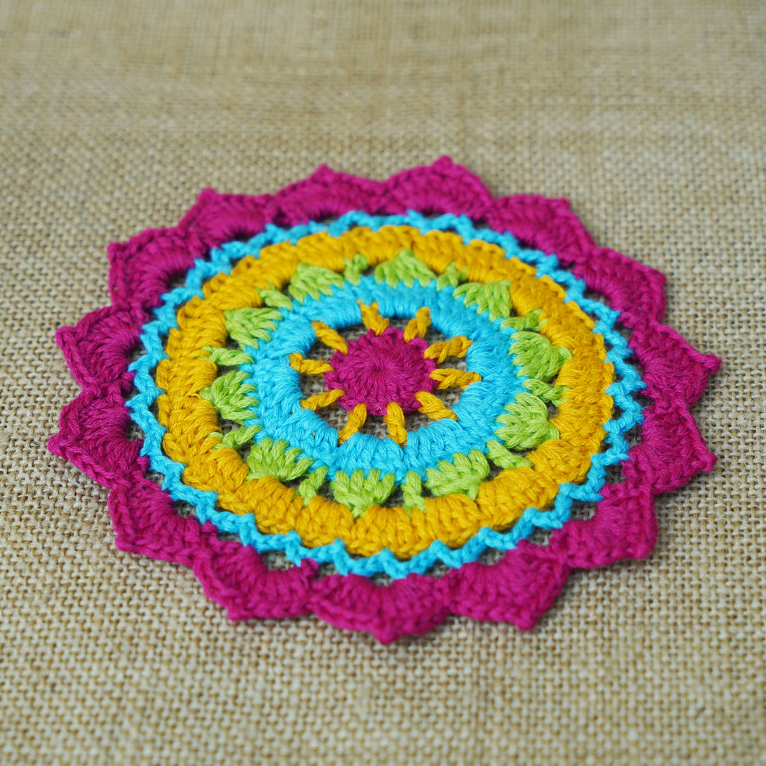 5.5 Inch | Handmade Crochet Multicolor Mandala Tealight Holder