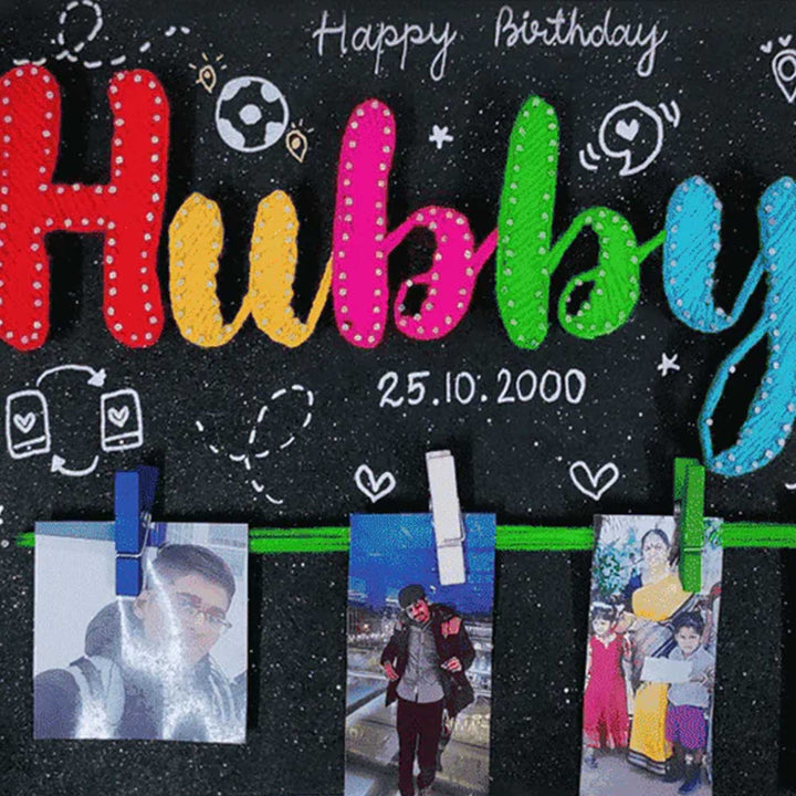 Photo Personalized String Art Hubby Theme Wooden Name Plate