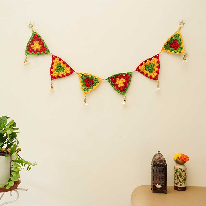 45 In | Handmade Tri-Color Triangular Crochet Toran