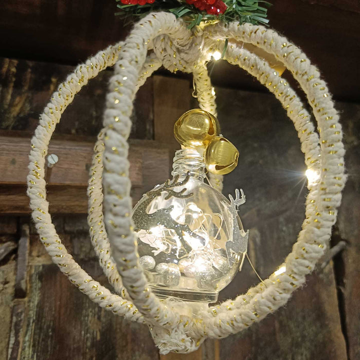Handmade Round Led Light Jar Macrame Hanging For Christmas Wall Decoration