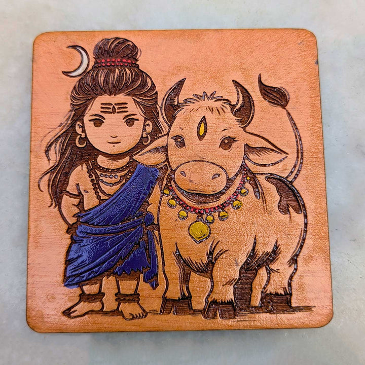 Engraved & Hand-Painted Lord Shiva Mahogany Wood Fridge Magnet