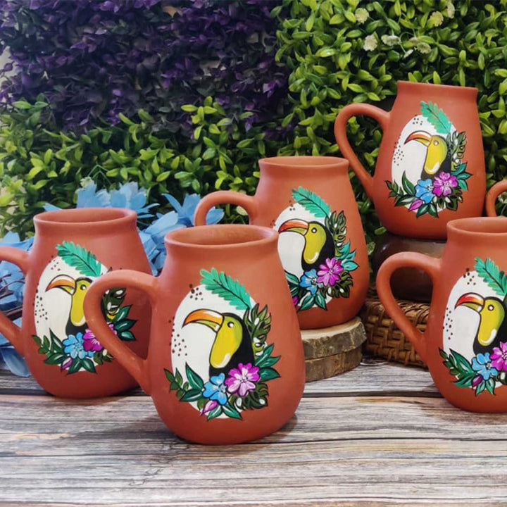 Hand-Painted Enlgish Ivy Bird Theme Terracotta Mug