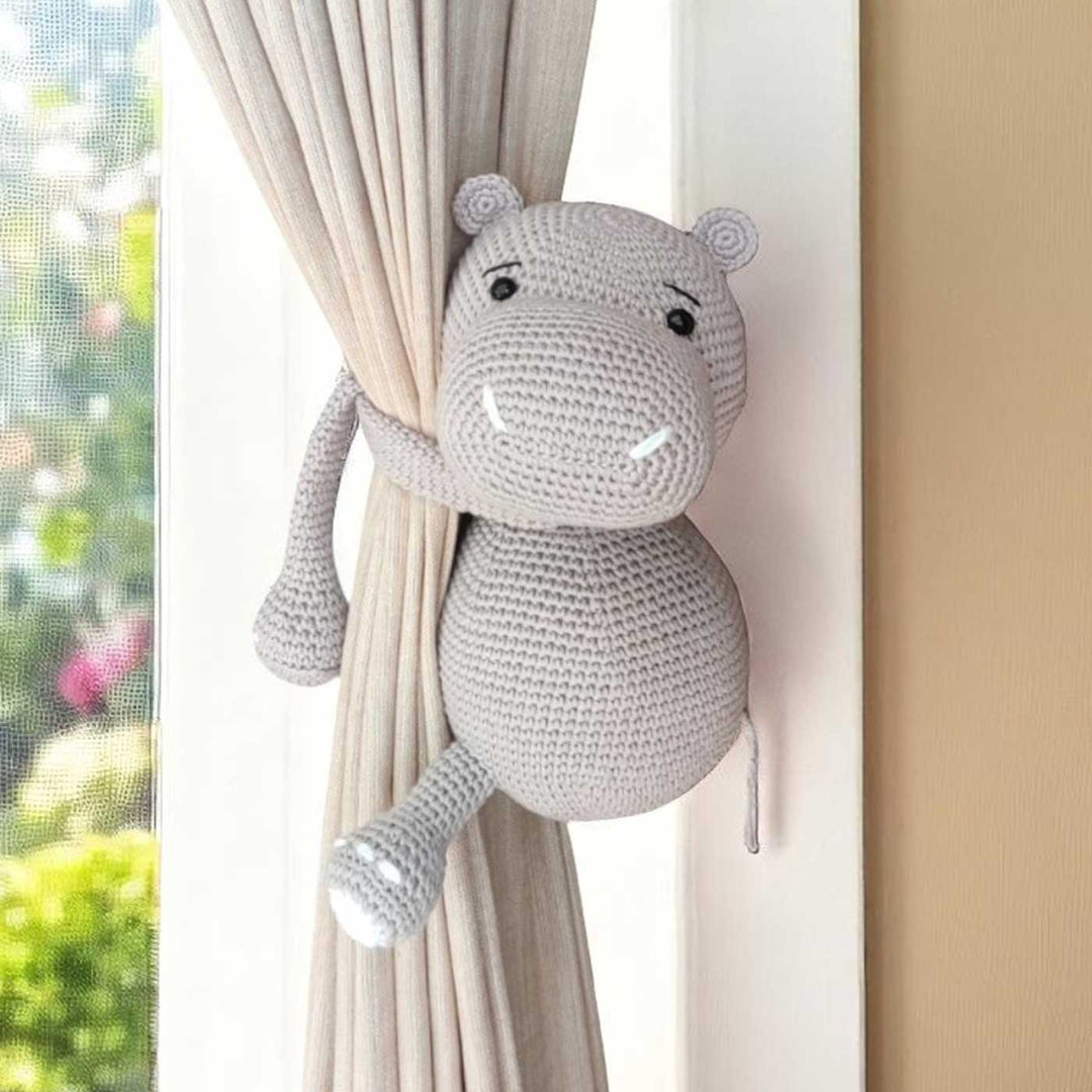 Handmade Crochet Hippo Curtain Tie for Newborns