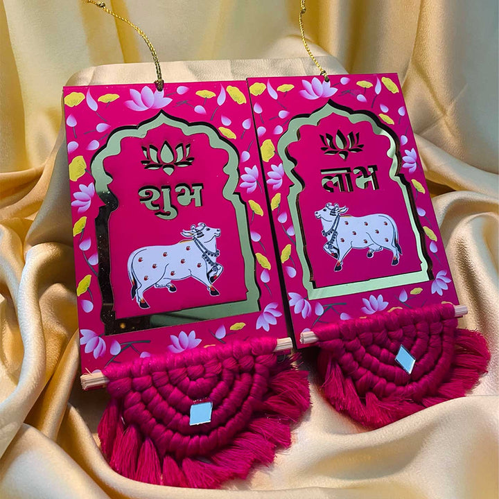 Handmade Macrame Pichwai Theme Cotton Shubh Labh Hangings