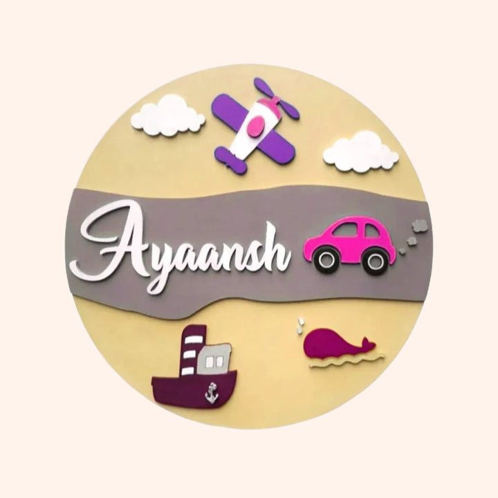 Transport Theme Kids Name Plate - Front View with Name Personalization (6)