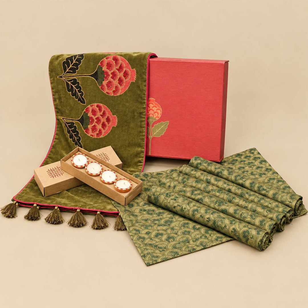 Handcrafted Olive Anar Diwali Table Décor Small Gift Hamper For Festive Gifting