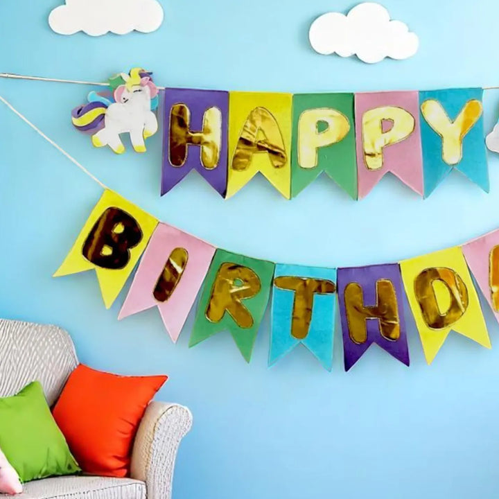 Handmade Unicorn Theme Felt Happy Birthday Bunting