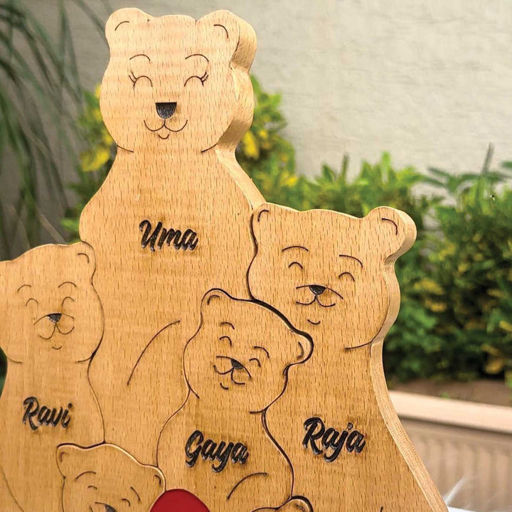 Personalized Bear Family Of 6 Wooden Figurine