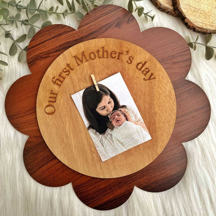 Photo Personalized Laser Cut "Our First Mother's Day" Wooden Decorative Plaque