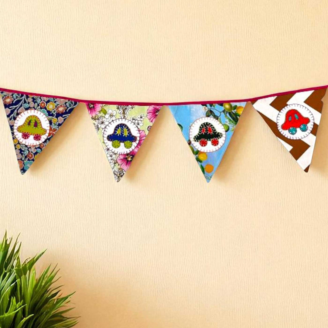 Handmade Multicolored Car Upcycled Fabric Bunting