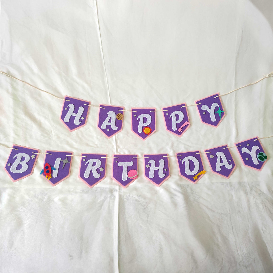 Handmade Space Theme Pink Felt Happy Birthday Banner