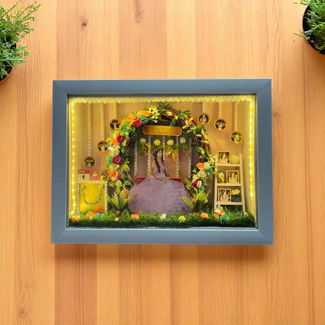 12 x 16 Inches | Photo Personalized Handmade Birthday Theme MDF Wood Decorative Plaque With Lights