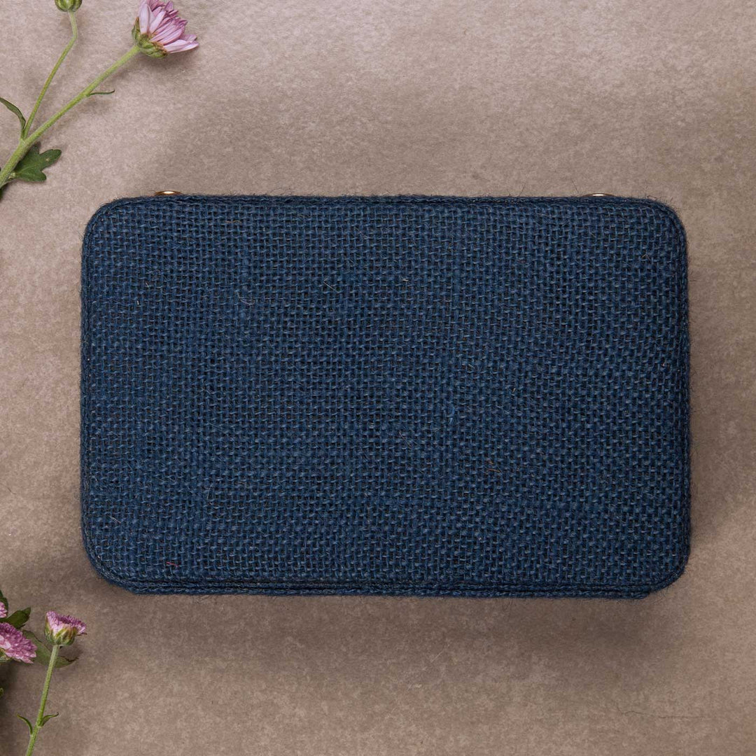 Personalized Embroidered Pink Buttercups Navy Blue Box Clutch