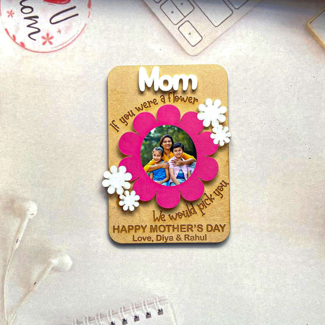 Photo Personalized Handmade Floral Theme MDF Wood Fridge Magnet For Mothers