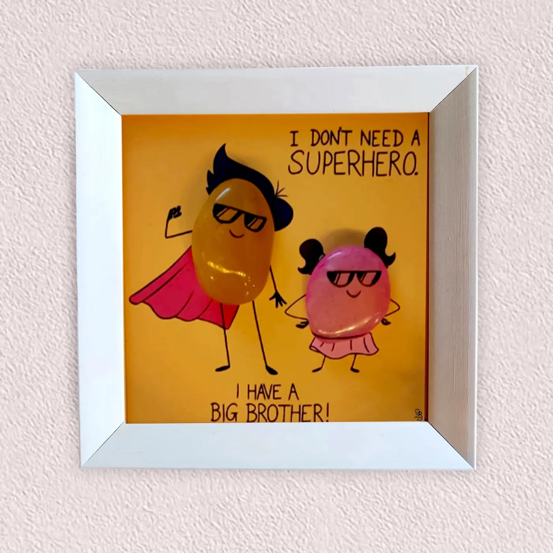 Personalized Pebble Art "Mera Bhai Mera Superhero" Wooden Decorative Plaque For Siblings