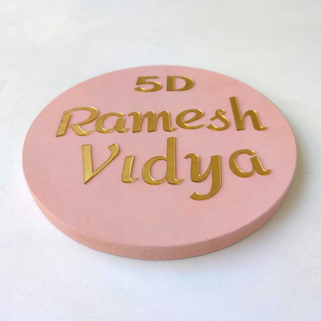 Personalized Minimal Peach Mdf Wood Name Plate - Angled Top View Showing Text