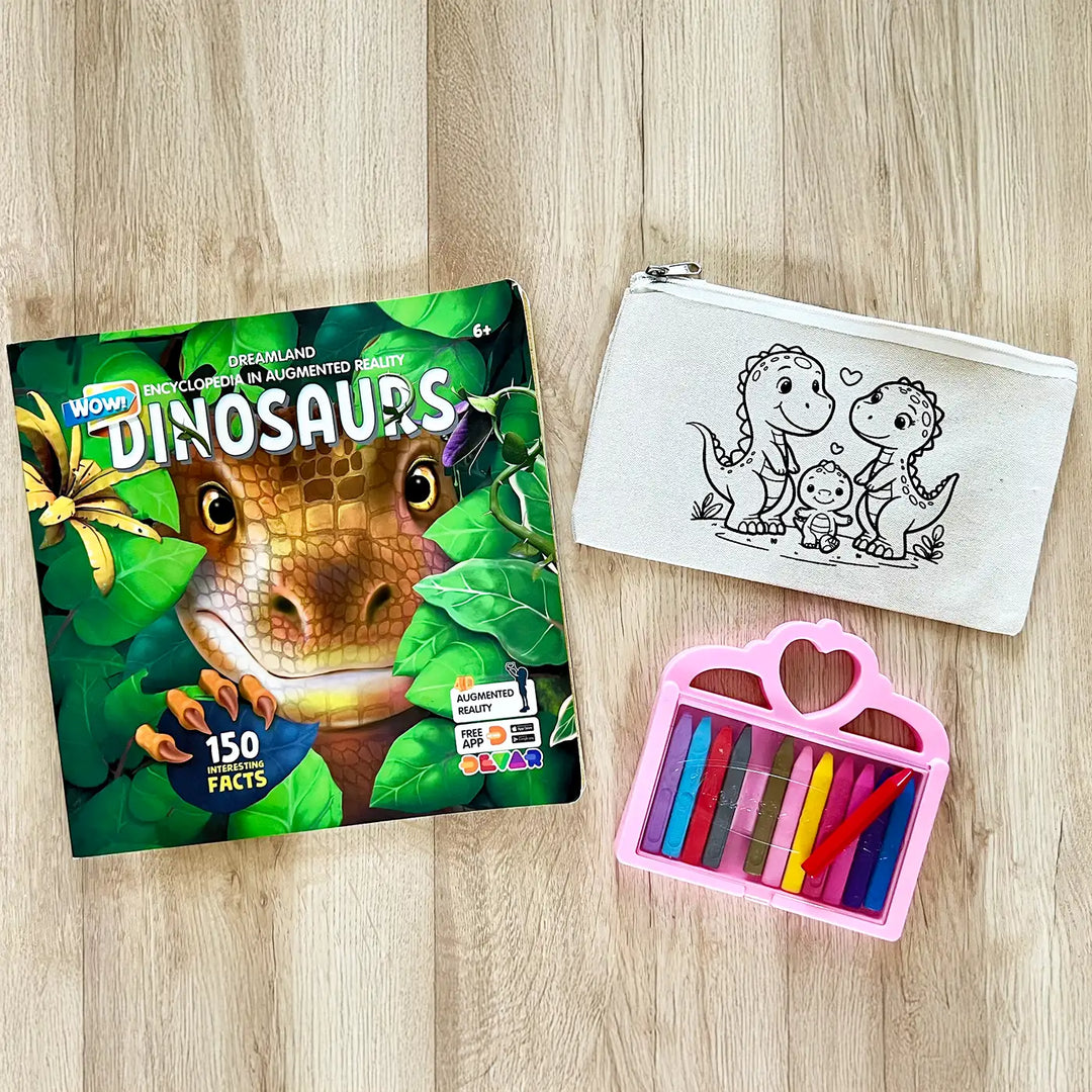 DIY Colour It Yourself Dinosaur Family Cotton Pouch For Kids