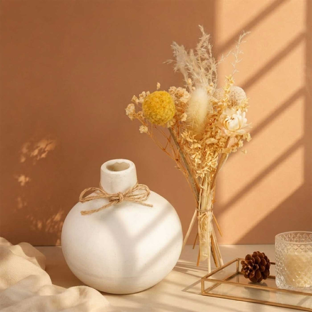 Moonstone Bloom Porcelain Vase With Dried Flower Bunch