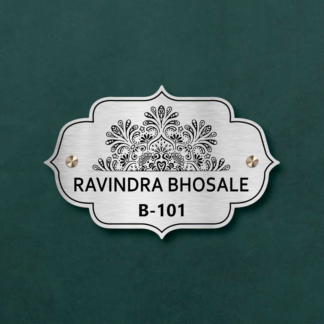 Personalized Weatherproof Charming Engraved Gold Stainless Steel Name Plate - Front View Mounted on Wall