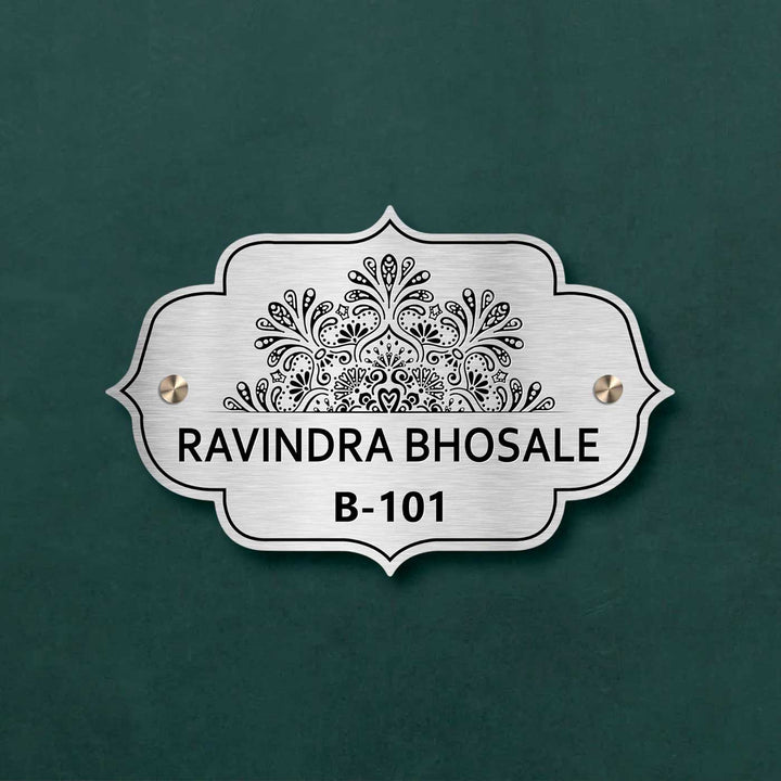 Personalized Weatherproof Charming Engraved Gold Stainless Steel Name Plate - Front View Mounted on Wall