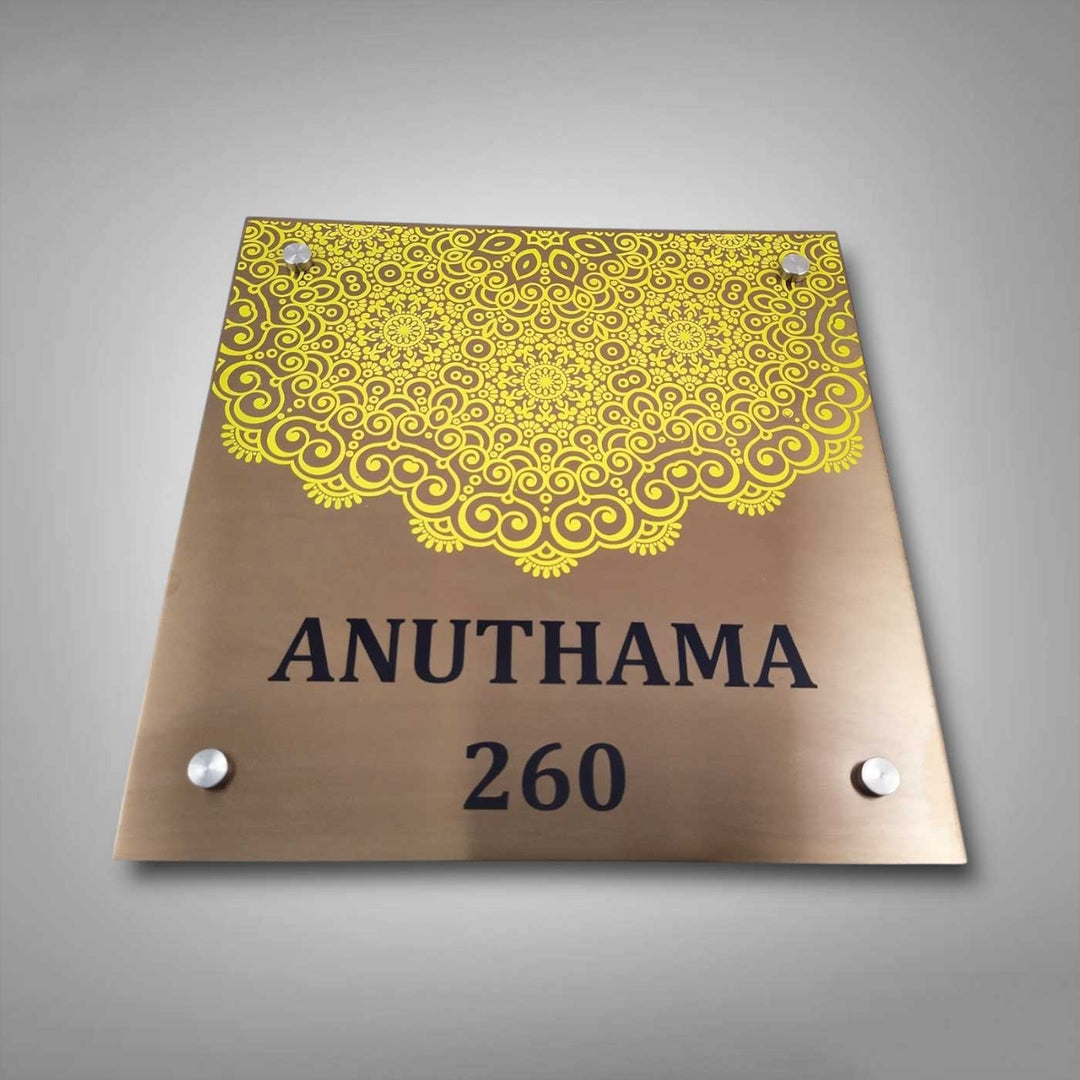 Personalized Engraved Weatherproof Floral Theme Copper Stainless Steel Name Plate