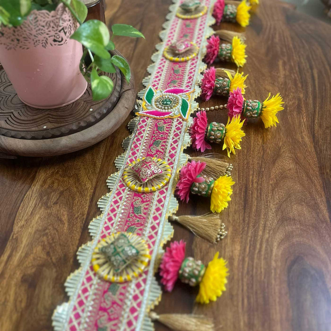 40 In | Handmade Embroidered Swastik Design Jute Toran
