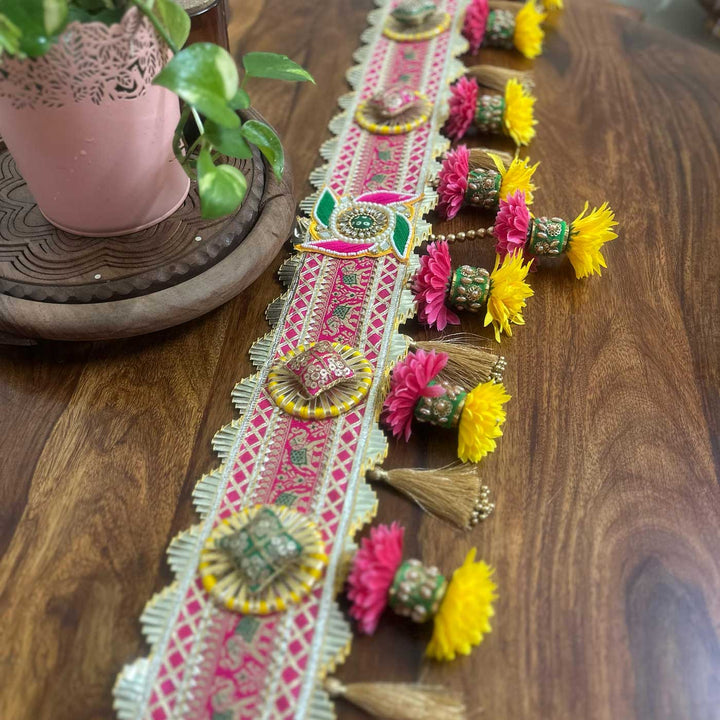 40 In | Handmade Embroidered Swastik Design Jute Toran