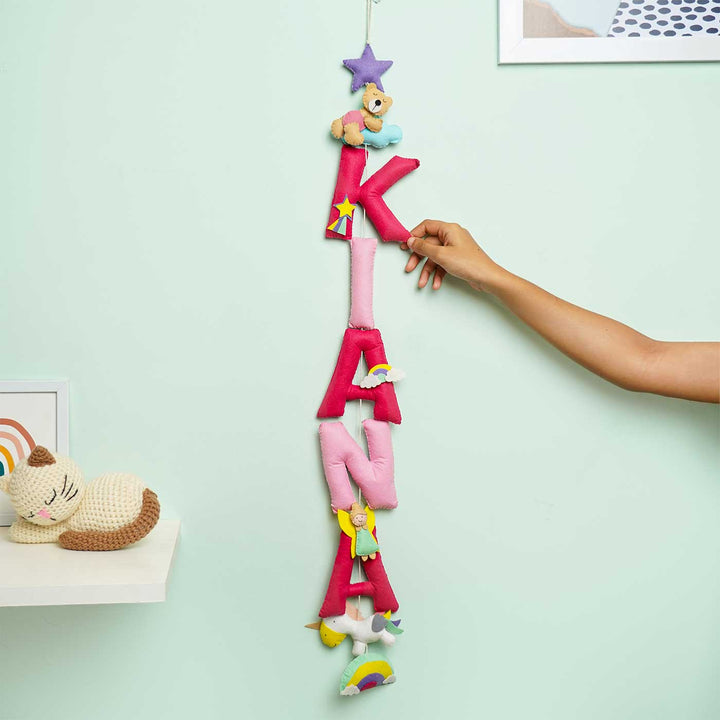 Handcrafted Personalized Unicorn Themed Bunting For Kids 1 - Hanging Vertical Name Display with Hand