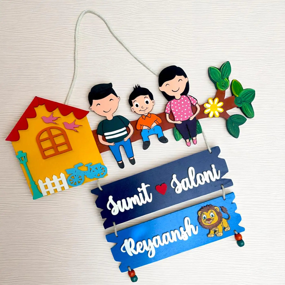 Personalized Tree House Theme MDF Wood Name Plate For Family