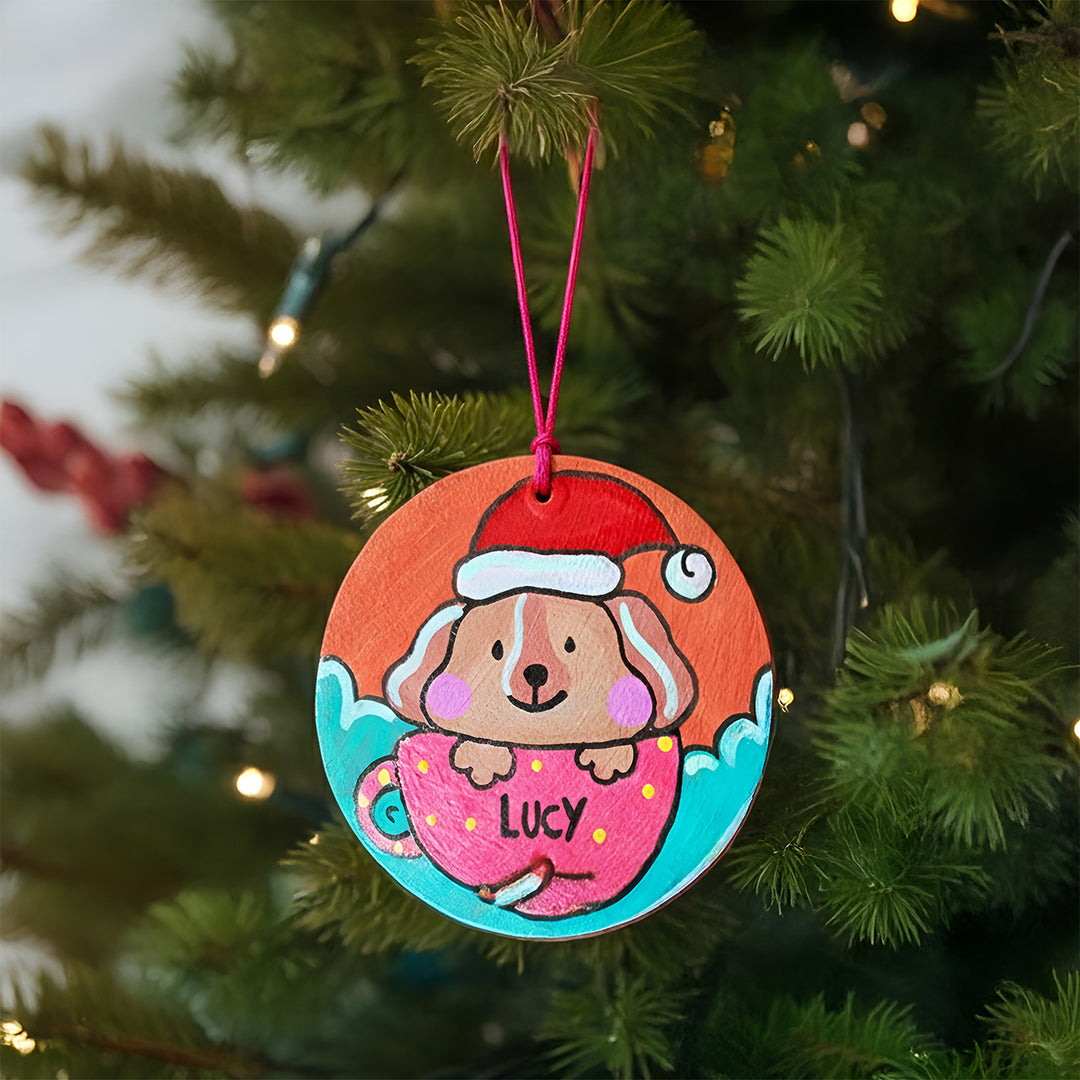 Personalized Hand-Painted Dog Theme Terracotta Ornament For Christmas Tree Decoration