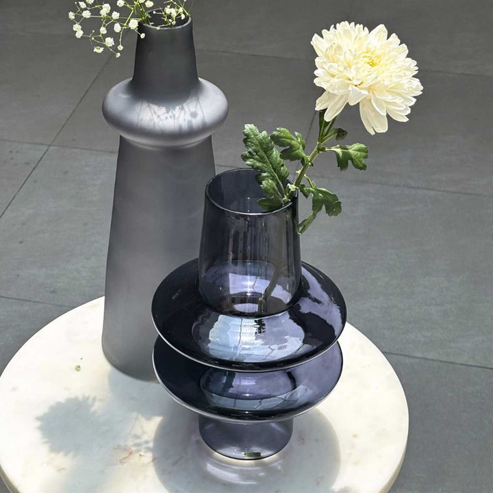 Handmade Slate Grey Ripple Glass Vase | 12 inch