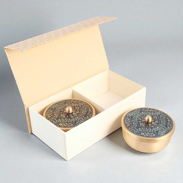 Hand-Painted Omkar Brass Gift Hamper | Includes 2 Containers And 1 Gift Box