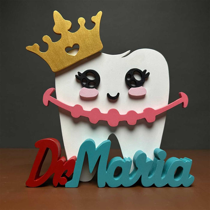 Personalized Dentist Mdf Wood Desk Name Plate - Front View on Flat Surface