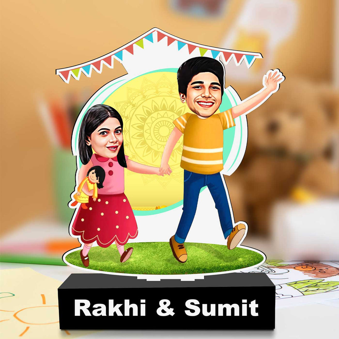 Photo Personalized Printed Hand In Hand Design Acrylic Caricature Cutout With Stand