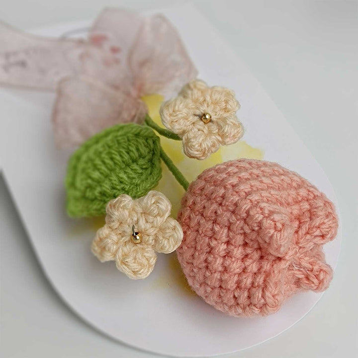 Handmade Crochet 3D Peach Tulip Greeting Card