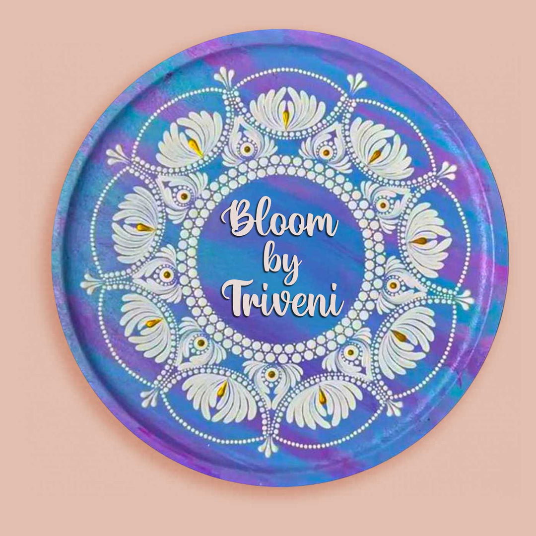 Personalized Hand-Painted Dot Mandala Round Purple & Blue Mdf Wood Name Plate